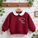 Heart - Printed Peter Pan Collar Girls' Burgundy Sweatshirt – Sweet & Stylish Top