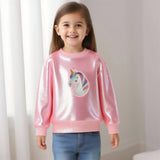 Unicorn - Printed Shiny Pink Girls' Crew Neck Sweatshirt – Magical & Stylish Top