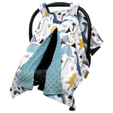 Dinosaur - Printed Minky - Lined Baby Car Seat Canopy – Cozy, Playful Cover for Infant Carriers