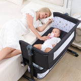 Adjustable Baby Bassinet with Mosquito Net & Double - Layer Storage – Portable Rolling Infant Bed for Newborn Sleep & Parental Care