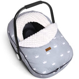 Crown - Printed Plush - Lined Baby Car Seat Cover – Warm, Cozy Canopy for Infant Carriers