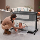Multifunctional Baby Crib with Adjustable Canopy & Mesh Sides - Portable Foldable Infant Bassinet for Home & Travel, Newborn Safe Sleep Solution