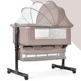 Adjustable Baby Bassinet with Mosquito Net & Double - Layer Storage – Portable Rolling Infant Bed for Newborn Sleep & Parental Care