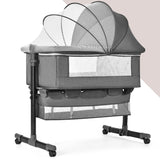 Adjustable Baby Bassinet with Mosquito Net & Double - Layer Storage – Portable Rolling Infant Bed for Newborn Sleep & Parental Care