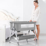 Adjustable Baby Bassinet with Mosquito Net & Storage Shelf – Portable Grey Newborn Crib for Safe Sleep, 2 - in - 1 Design for Nursery & Travel