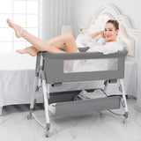 Adjustable Baby Bassinet with Mosquito Net & Storage Shelf – Portable Grey Newborn Crib for Safe Sleep, 2 - in - 1 Design for Nursery & Travel