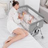 Adjustable Baby Bassinet with Mosquito Net & Storage Shelf – Portable Grey Newborn Crib for Safe Sleep, 2 - in - 1 Design for Nursery & Travel