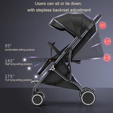 3 - in - 1 Baby Stroller with Stepless Recline – 95° - 175° Adjustable Backrest for Sitting, Reclining & Lying, Compact Foldable Design