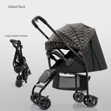 Compact Foldable Baby Stroller – Light Gray Printed, Portable Infant Pram for Travel & Daily Use