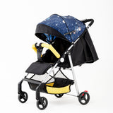 Starry Sky Print Baby Stroller – Compact Foldable, Color - Block Design, Reclining Infant Pram for Travel & Daily Fun