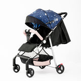 Starry Sky Print Baby Stroller – Compact Foldable, Color - Block Design, Reclining Infant Pram for Travel & Daily Fun