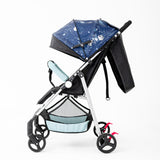 Starry Sky Print Baby Stroller – Compact Foldable, Color - Block Design, Reclining Infant Pram for Travel & Daily Fun