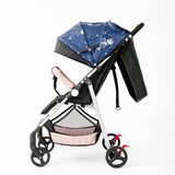 Starry Sky Print Baby Stroller – Compact Foldable, Color - Block Design, Reclining Infant Pram for Travel & Daily Fun