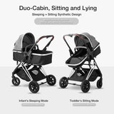 2 - in - 1 Convertible Baby Stroller – Duo - Cabin for Sleeping & Sitting, All - Stage Infant Pram (0 - 36 Months)