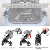 Compact Foldable Baby Stroller – Grey Linen Fabric, Shock - Absorbing Infant Pram for Daily Use & Travel
