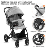 Compact Foldable Baby Stroller – Grey Linen Fabric, Shock - Absorbing Infant Pram for Daily Use & Travel