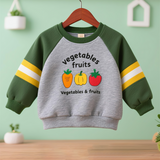 Vegetable - Printed Raglan Sleeve Color - Block Kids' Crew Neck Sweatshirt – Educational & Stylish Top