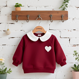 Heart - Printed Peter Pan Collar Girls' Burgundy Sweatshirt – Sweet & Stylish Top