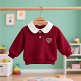 Heart - Printed Peter Pan Collar Girls' Burgundy Sweatshirt – Sweet & Stylish Top