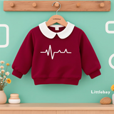 Heart - Printed Peter Pan Collar Girls' Burgundy Sweatshirt – Sweet & Stylish Top