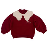 Heart - Printed Peter Pan Collar Girls' Burgundy Sweatshirt – Sweet & Stylish Top