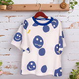 Smiley Face Printed Boys' Short Sleeve T - Shirt with Color - Block Collar – Cute & Stylish Top
