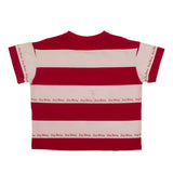 Red & White Striped Kids' Short Sleeve T - Shirt with Surf - Themed Text Print – Fun Summer Top