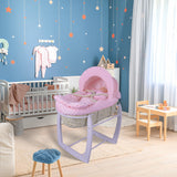 Cozy Rocking Baby Bassinet with Stand – Pink & Purple, Perfect for Nursery Decor & Infant Sleep
