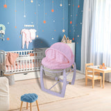 Cozy Rocking Baby Bassinet with Stand – Pink & Purple, Perfect for Nursery Decor & Infant Sleep