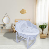 Elegant White Wicker Baby Bassinet with Mosquito Net – Perfect for Minimalist Nursery & Safe Infant Sleep
